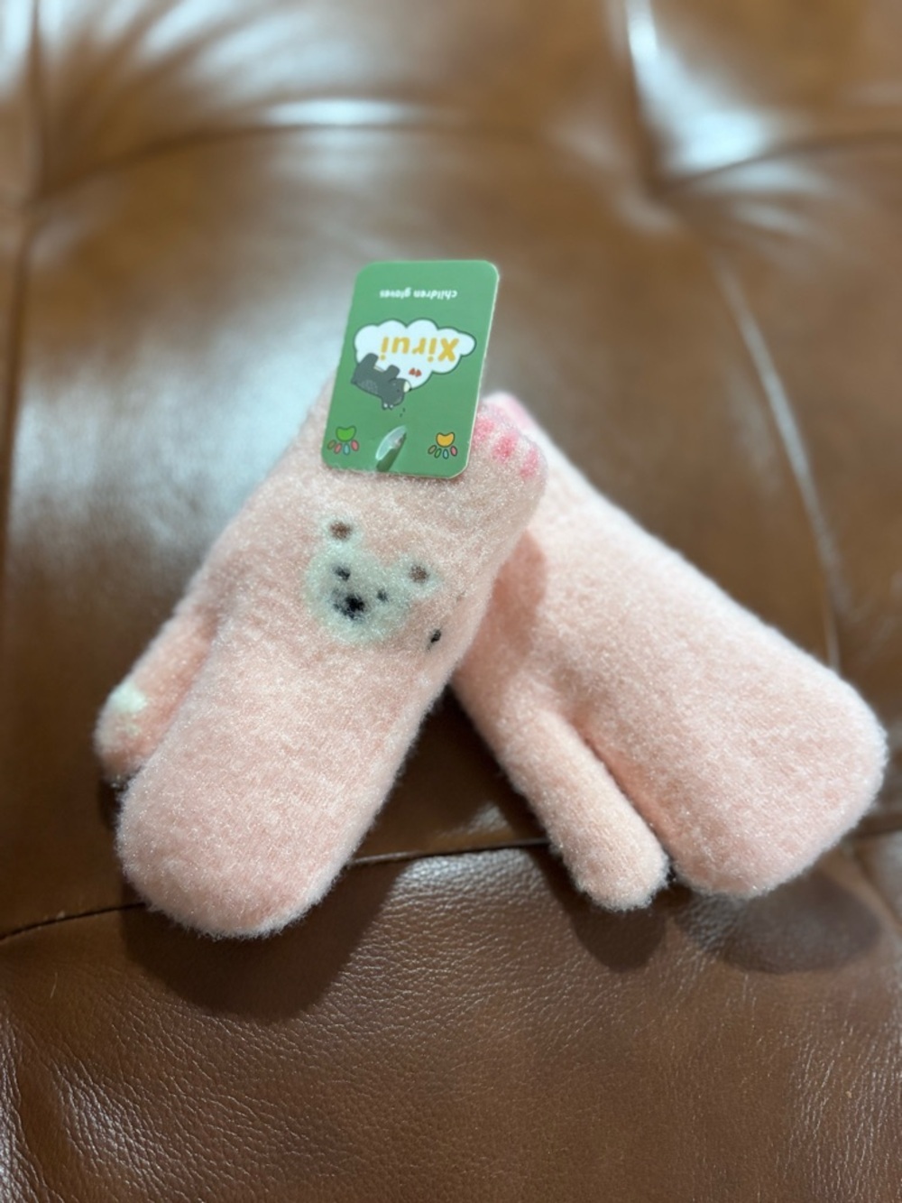 NWT Kids Pink Bear Mittens - Cozy Winter Gloves